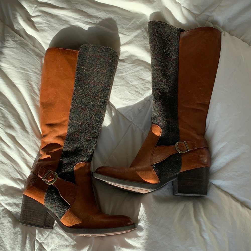 Women’s size 9 Born Cognac wool leather combo boots